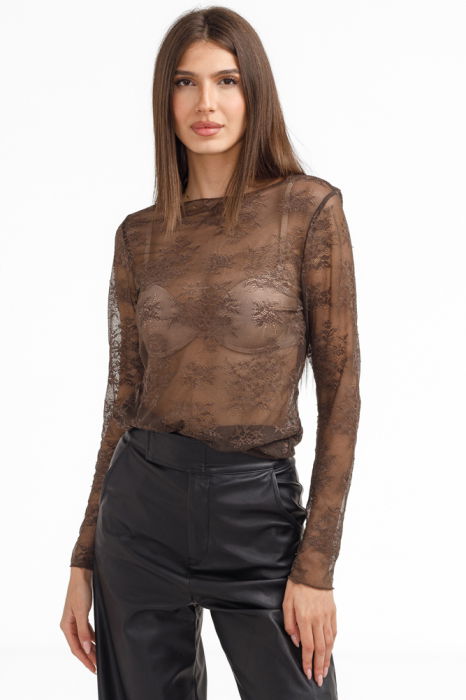 Bluza dama din dantela eleganta – bluza transparenta chic maro [2]