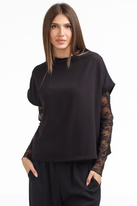 Bluza dama din dantela eleganta ,   bluza transparenta chic neagra