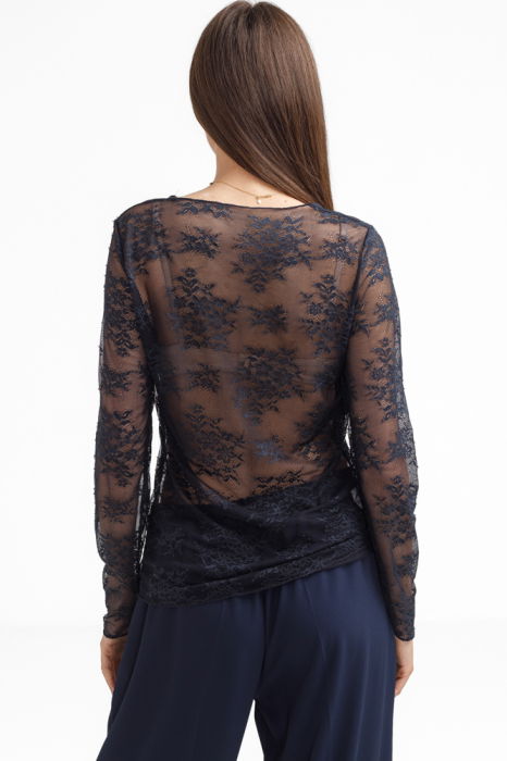 Bluza dama din dantela eleganta – bluza transparenta chic bleumarin [4]