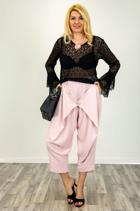 Bluza eleganta din dantela fina cu maneci evazate – bluza transparenta chic neagra [4]