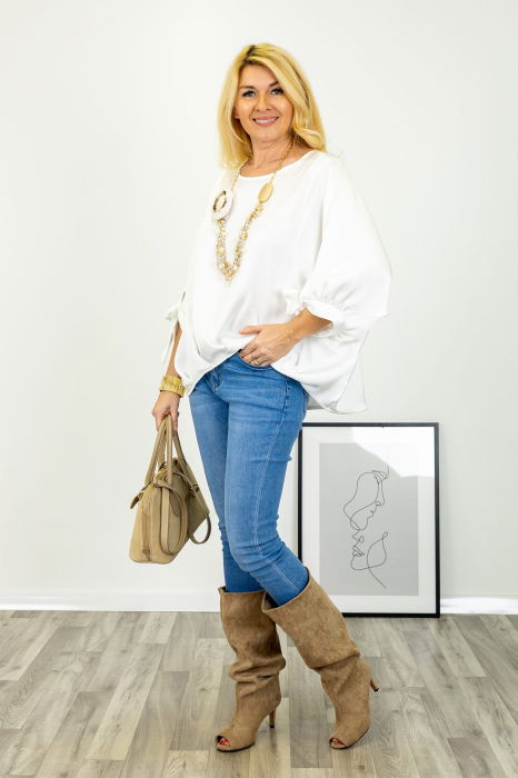 Bluza supradimensionata din satin cu maneci kimono, ivoire [4]