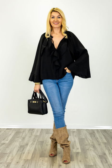 Bluza dama eleganta cu volane, negru [3]