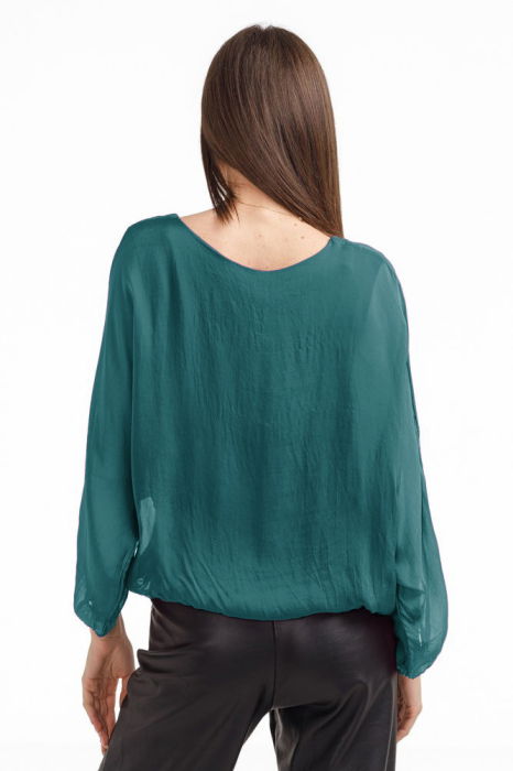 Bluza dama cu maneca fluture din matase si vascoza, turcoaz inchis [3]