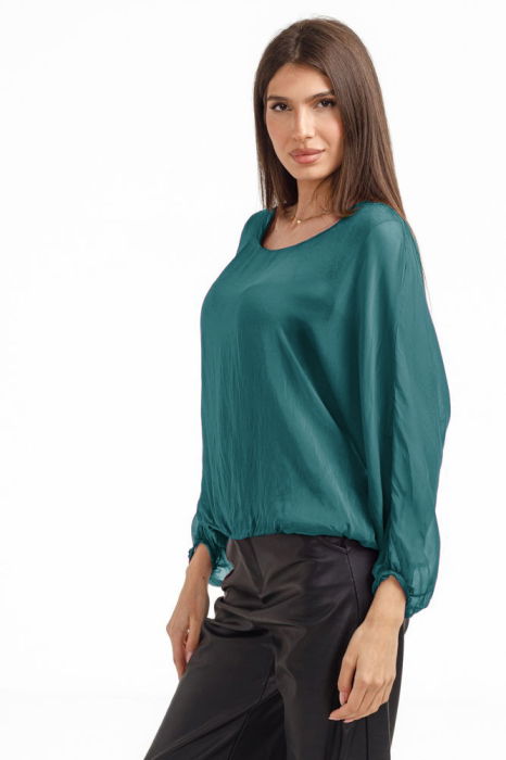 Bluza dama cu maneca fluture din matase si vascoza, turcoaz inchis [2]