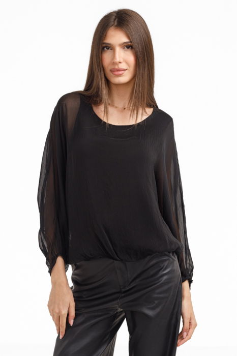Bluza dama eleganta si lejera din matase si vascoza, neagra [2]