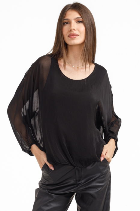 Bluza dama eleganta si lejera din matase si vascoza, neagra
