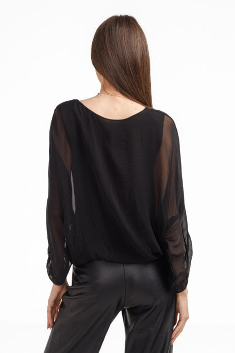 Bluza dama eleganta si lejera din matase si vascoza, neagra [4]