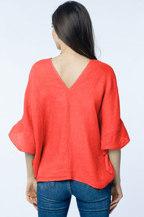 Bluza de vara cu funde, din in, oversize, corai [3]