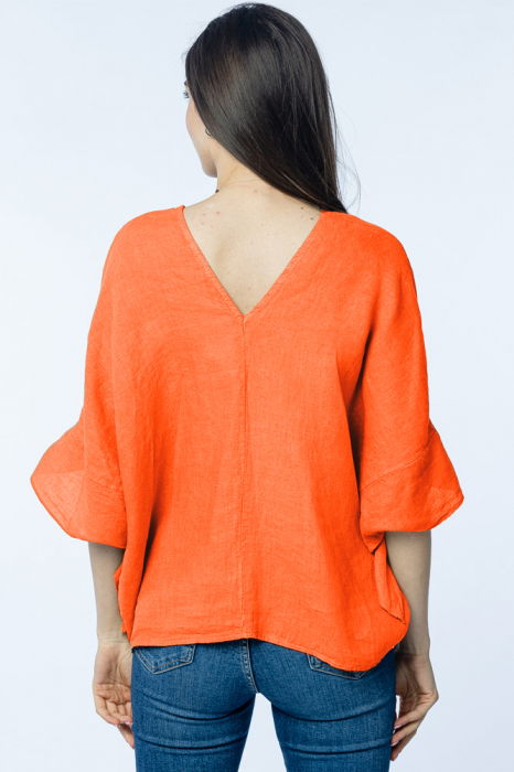 Bluza de vara cu funde, din in, oversize, portocalie [3]