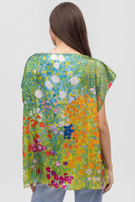 Bluza de vara tip poncho din matase cu imprimeu camp cu maci [2]