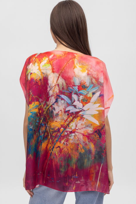 Bluza de vara tip poncho din matase cu imprimeu abstract [2]