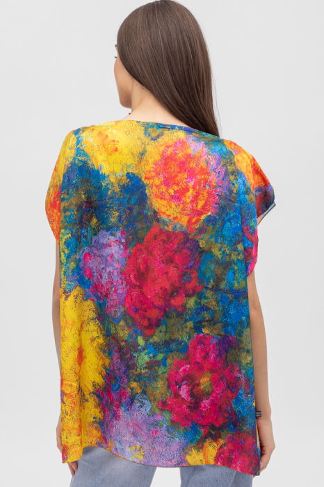 Bluza de vara tip poncho din matase cu imprimeu flori mari [2]