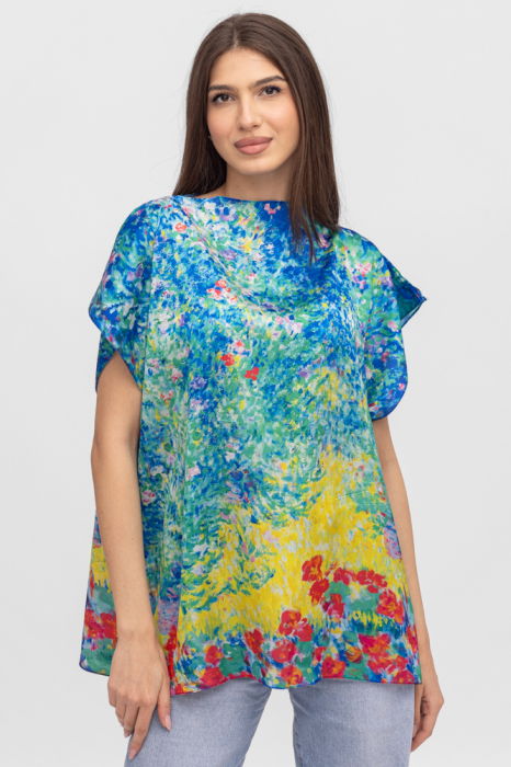 Bluza de vara tip poncho din matase cu imprimeu pictural [1]