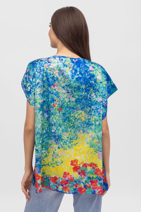 Bluza de vara tip poncho din matase cu imprimeu pictural [2]