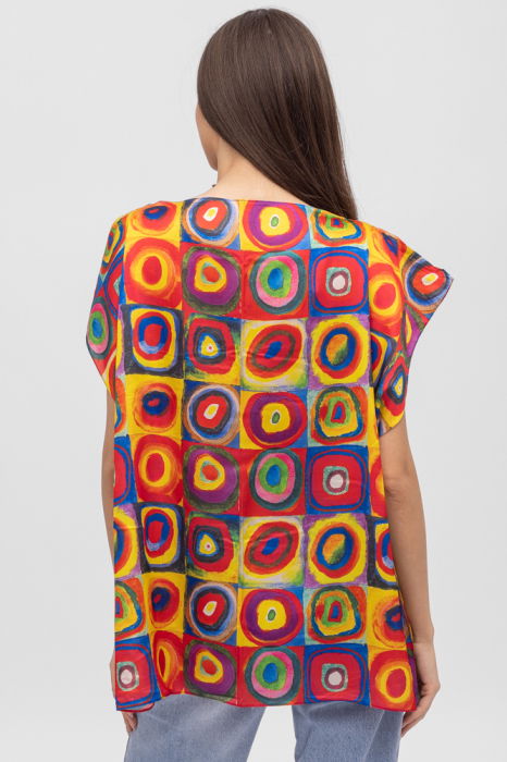 Bluza de vara tip poncho din matase cu reproducere dupa pictura lui Kandinski, cercuri mari [2]