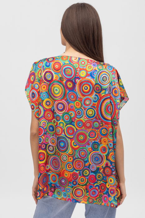 Bluza de vara tip poncho din matase cu reproducere dupa pictura lui Kandinski, cercuri mici [2]