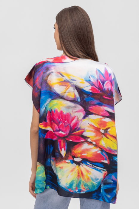Bluza de vara tip poncho din matase imprimata cu reproducere dupa picturi celebre cu nuferi mari [2]