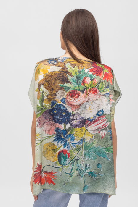 Bluza de vara tip poncho din matase cu imprimeu floral [2]