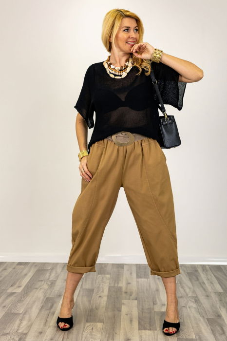 Bluza din bumbac tricotat cu maneca scurta kimono, negru [1]