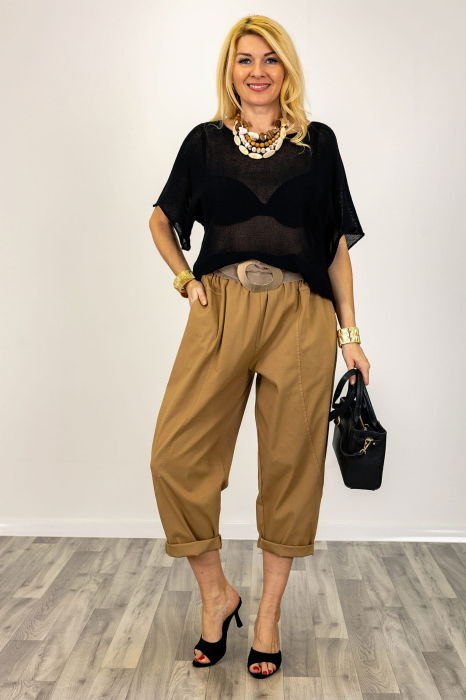 Bluza din bumbac tricotat cu maneca scurta kimono, negru [3]