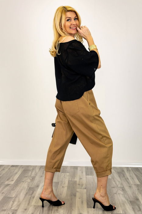 Bluza din bumbac tricotat cu maneca scurta kimono, negru [5]