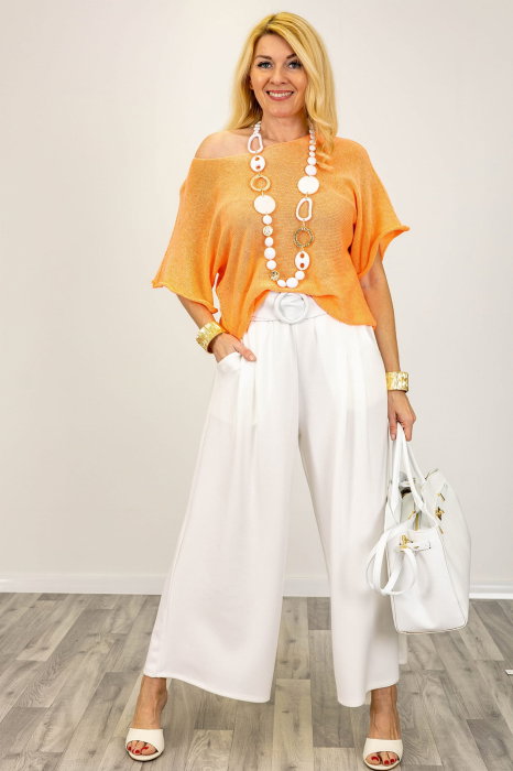 Bluza din bumbac tricotat cu maneca scurta kimono, portocaliu [2]