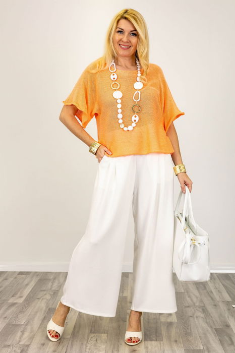 Bluza din bumbac tricotat cu maneca scurta kimono, portocaliu [4]