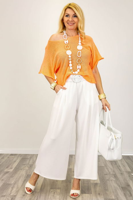 Bluza din bumbac tricotat cu maneca scurta kimono, portocaliu [6]