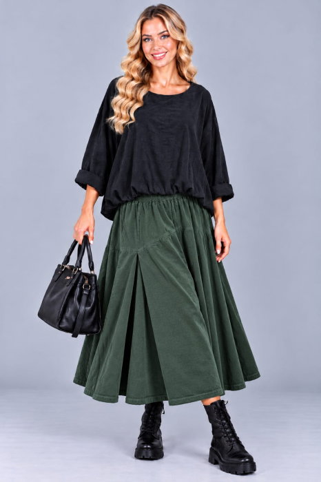 Bluza din catifea reiata fina de bumbac, cu efect bluzat si croi lejer, negru — Stella Milani, Bluze