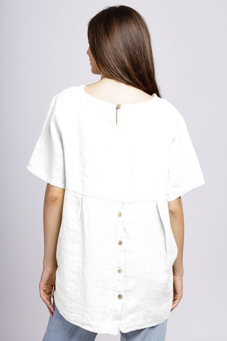 Bluza din in alba, asimetrica, cu nasturi pe spate [3]