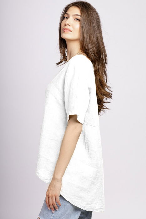 Bluza din in alba, asimetrica, cu nasturi pe spate [2]