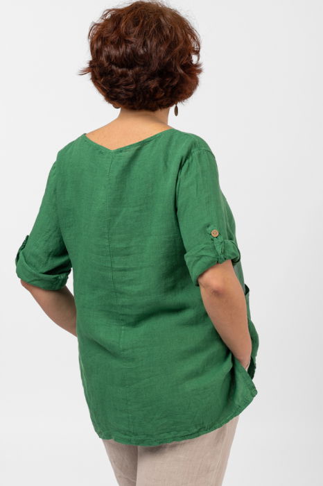 Bluza din in verde, asimetrica, cu siret pe fata [5]