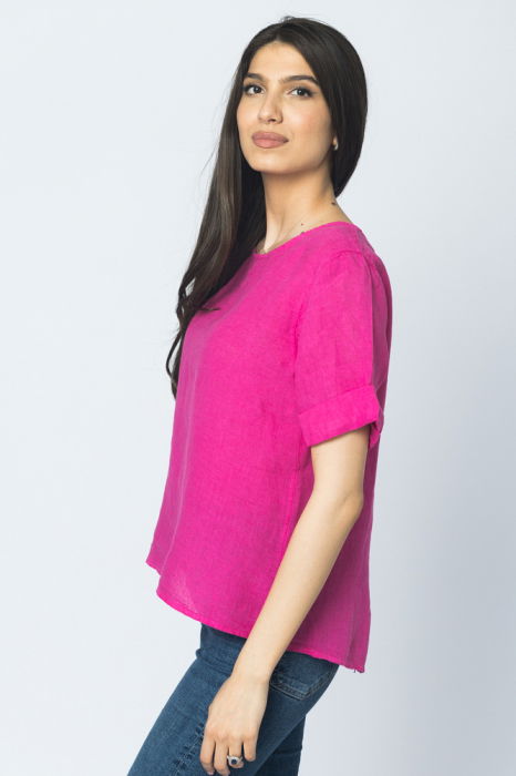 Bluza din in fucsia cu nasturi pe spate [2]