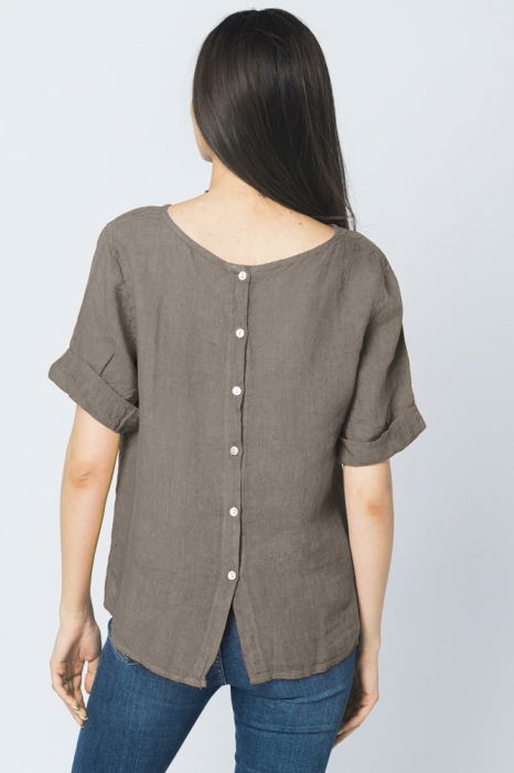 Bluza din in bej inchis cu nasturi pe spate [3]