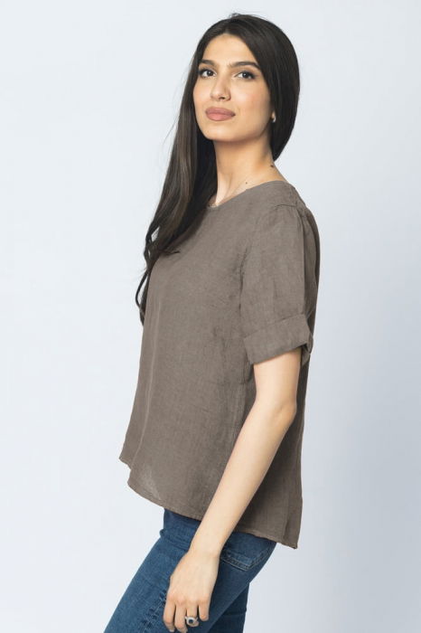 Bluza din in bej inchis cu nasturi pe spate [2]