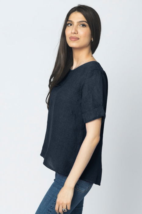 Bluza din in bleumarin cu nasturi pe spate [2]