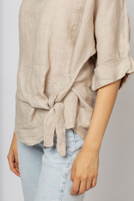 Bluza din in bej masura mare cu nod pe talie [2]