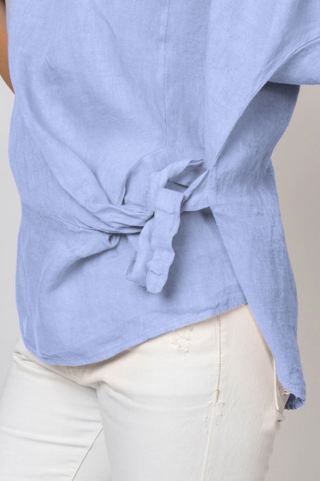 Bluza din in bleu masura mare cu nod pe talie [3]