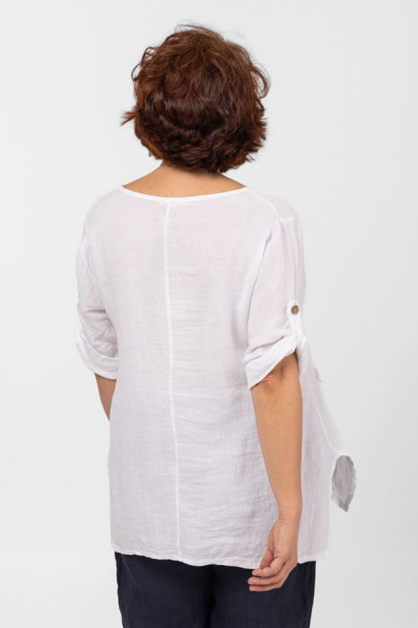 Bluza din in alba, asimetrica, cu siret pe fata [3]