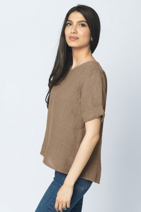 Bluza din in camel cu nasturi pe spate [2]