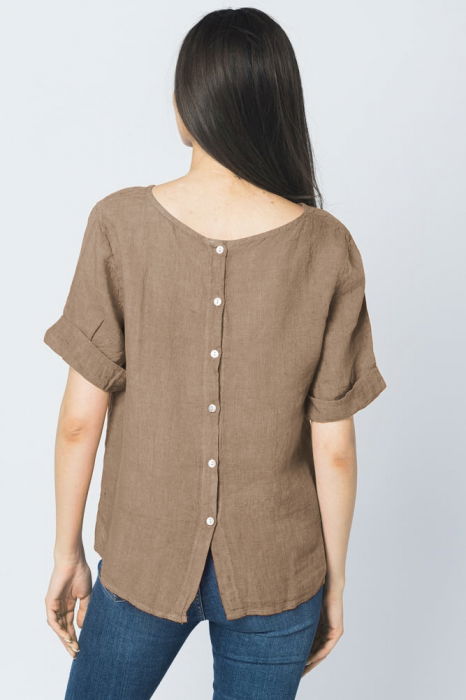 Bluza din in camel cu nasturi pe spate [3]