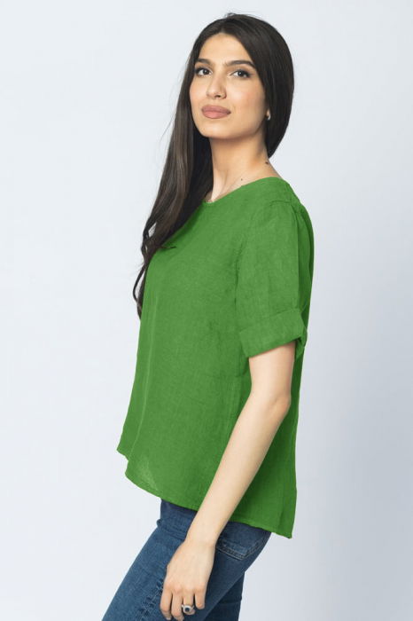 Bluza din in verde olive cu nasturi pe spate [2]