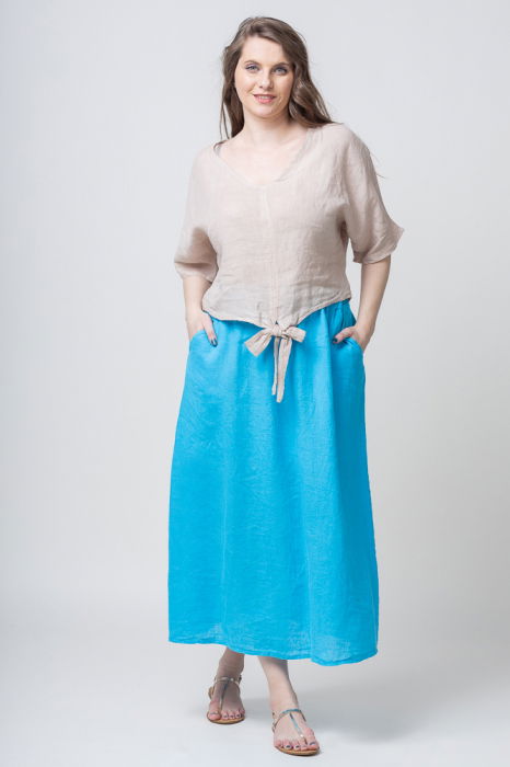 Bluza din in cu nod si decolteu in V, bej [6]