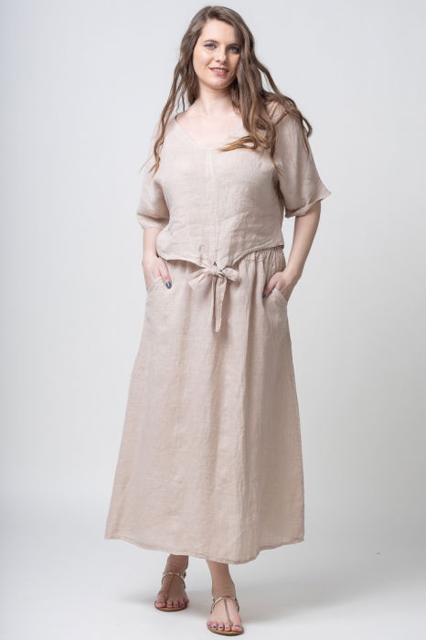 Bluza din in cu nod si decolteu in V, bej [7]