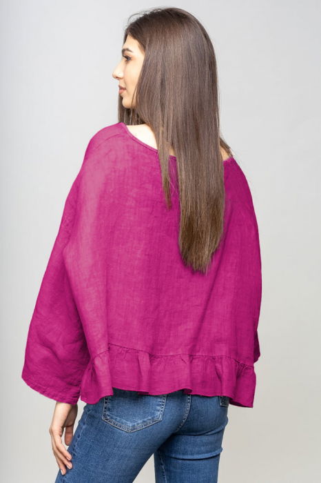 Bluza din in cu volanas, oversize, magenta [3]