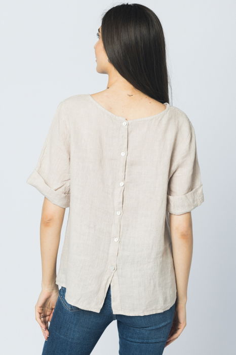 Bluza din in bej cu nasturi pe spate [3]