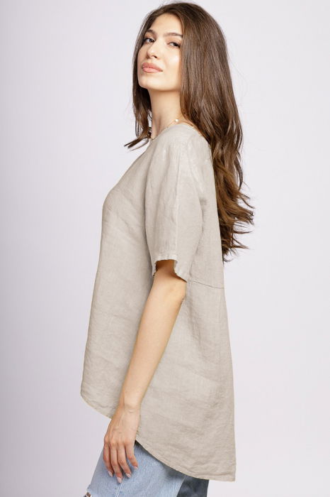 Bluza din in bej, asimetrica, cu nasturi pe spate [2]