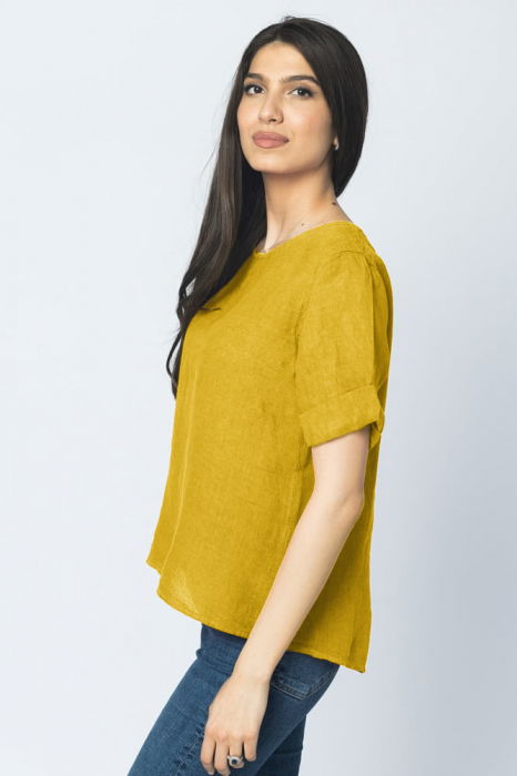 Bluza din in galben mustar cu nasturi pe spate [2]