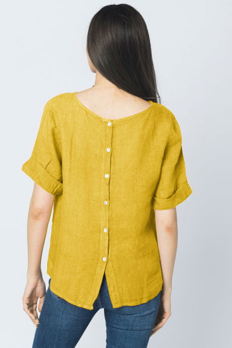 Bluza din in galben mustar cu nasturi pe spate [3]