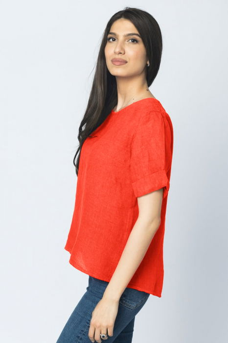 Bluza din in corai cu nasturi pe spate [2]